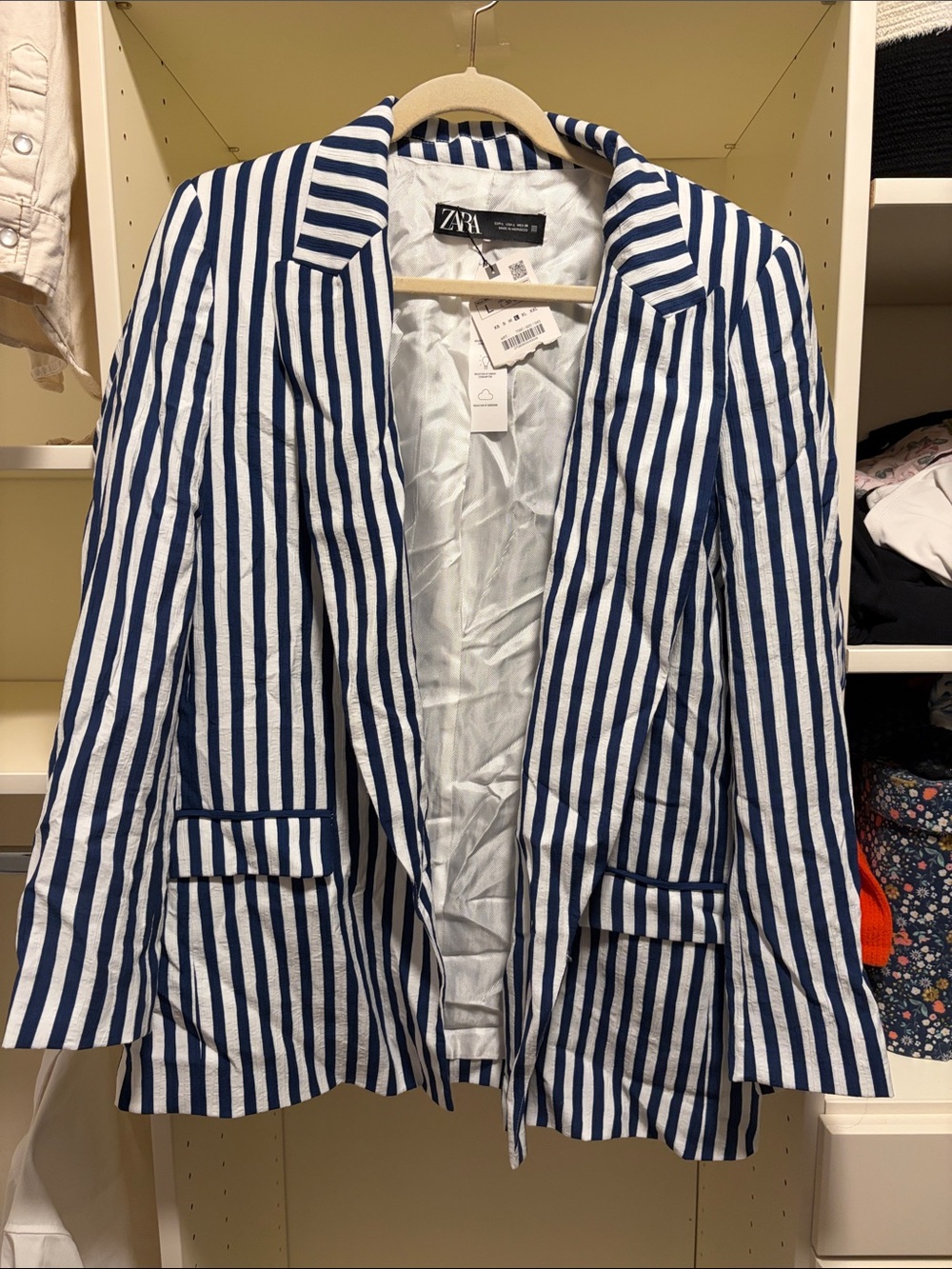 Zara Navy & White Vertical Stripe Blazer